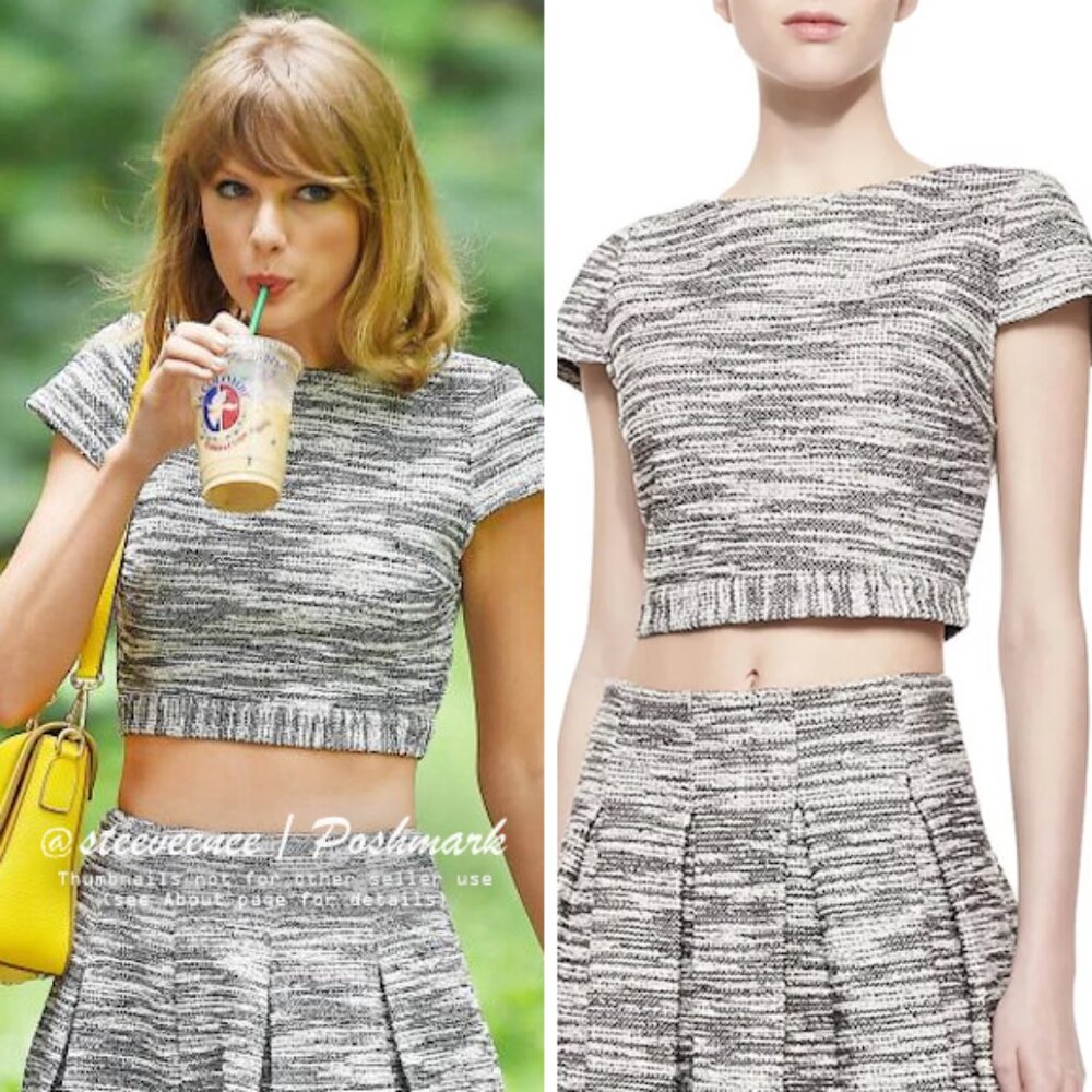 Alice + Olivia Elenore Fitted Tweed Crop Top ASO Taylor Swift